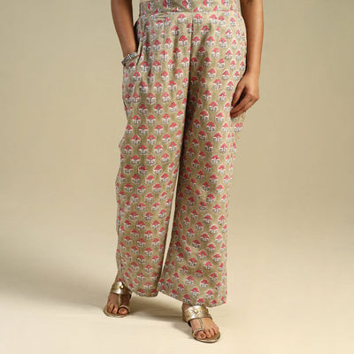 Green Block Print Cotton Sanganeri Palazzo 