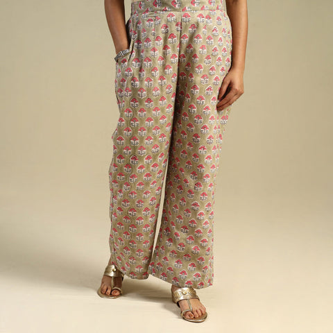 Green Block Print Cotton Sanganeri Palazzo 