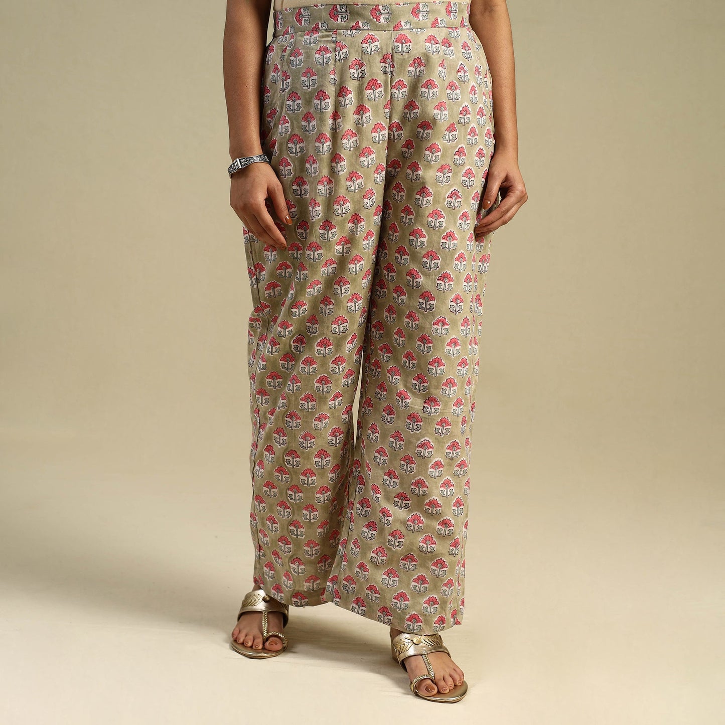 Green Block Print Cotton Sanganeri Palazzo 