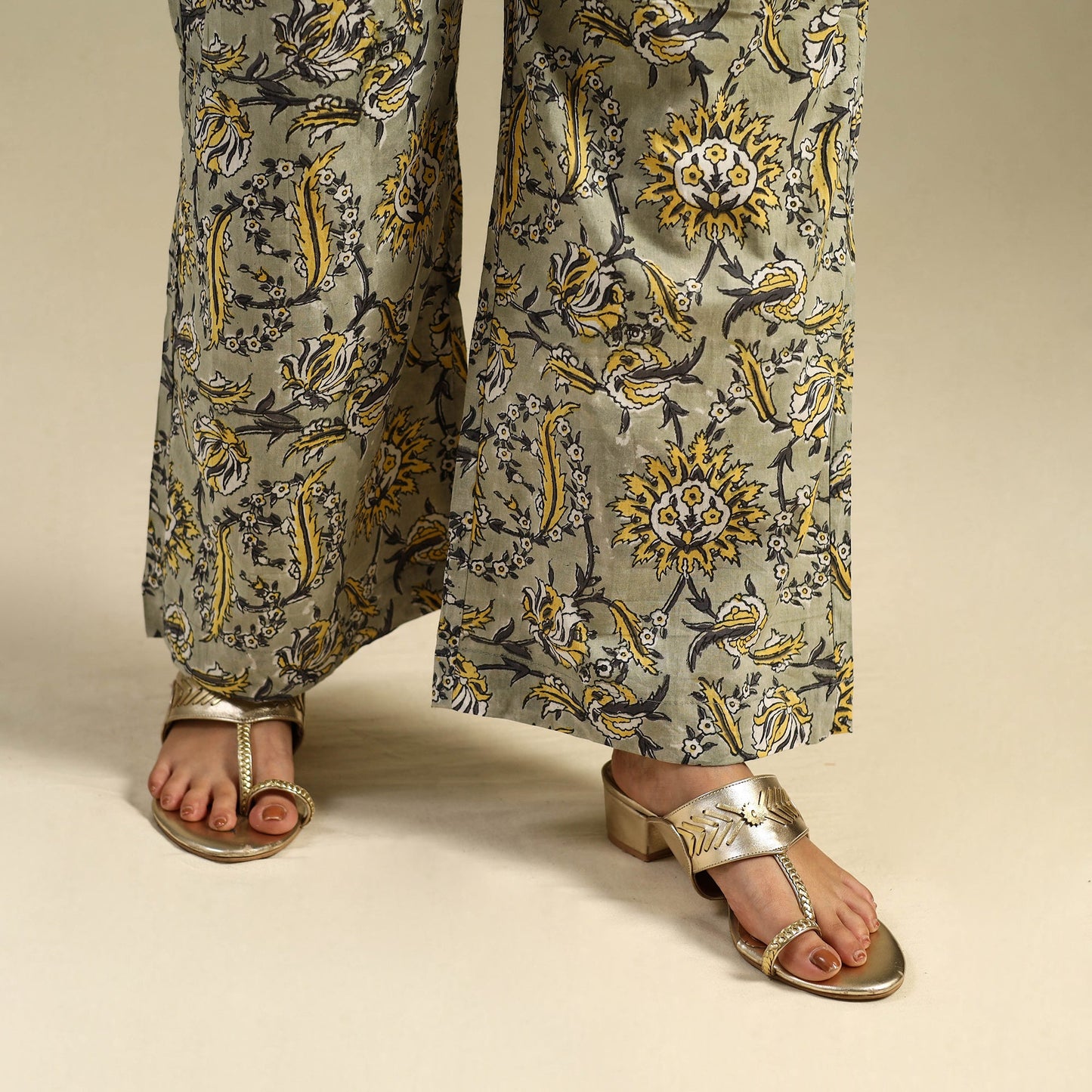 Green Block Print Cotton Sanganeri Palazzo 