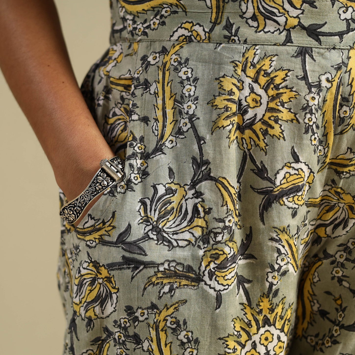 Green Block Print Cotton Sanganeri Palazzo 