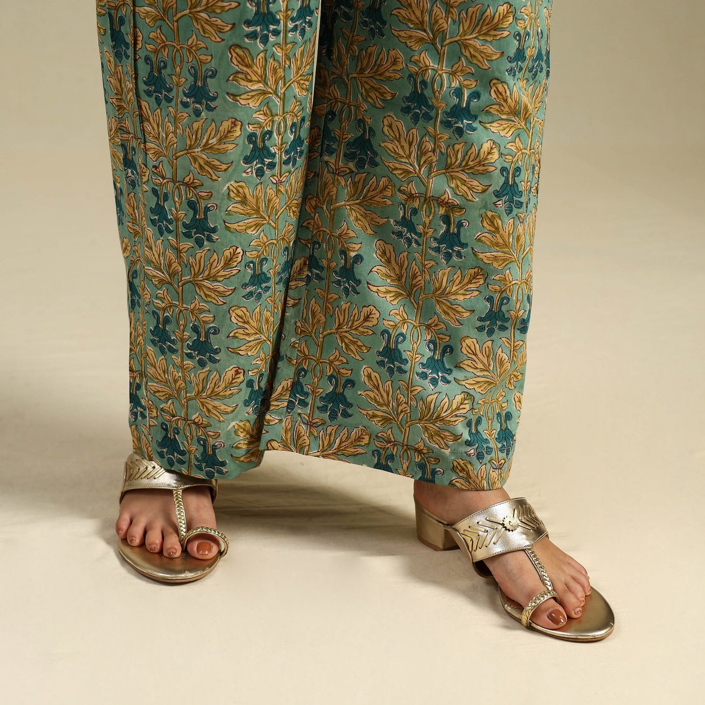 Green Block Print Cotton Sanganeri Palazzo 