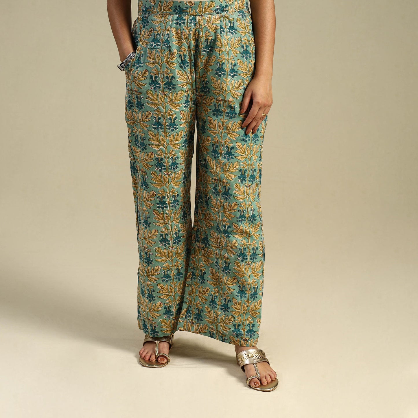 Green Block Print Cotton Sanganeri Palazzo 