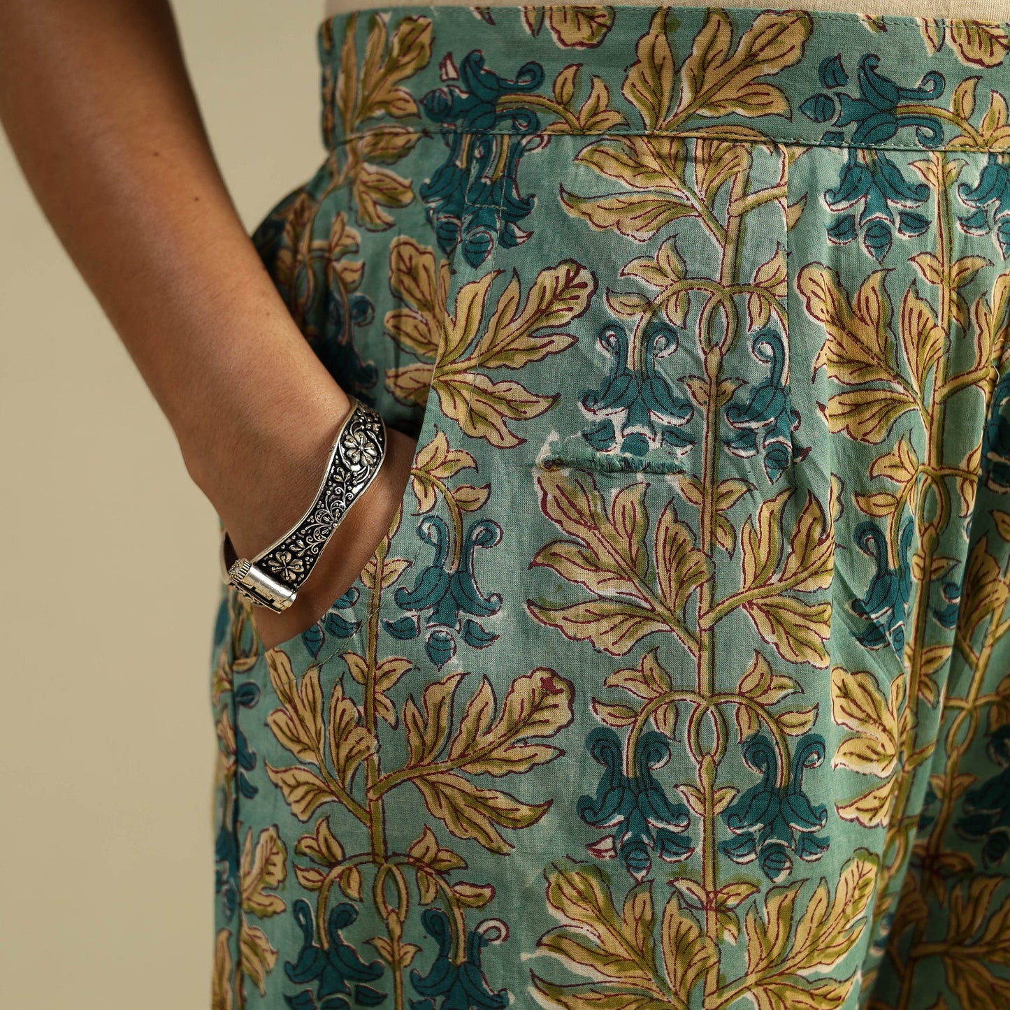 Green Block Print Cotton Sanganeri Palazzo 