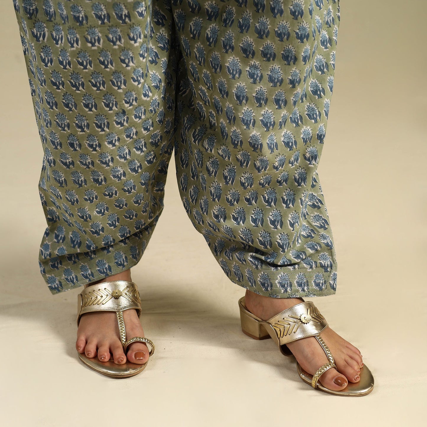 Green Block Print Cotton Sanganeri Salwar