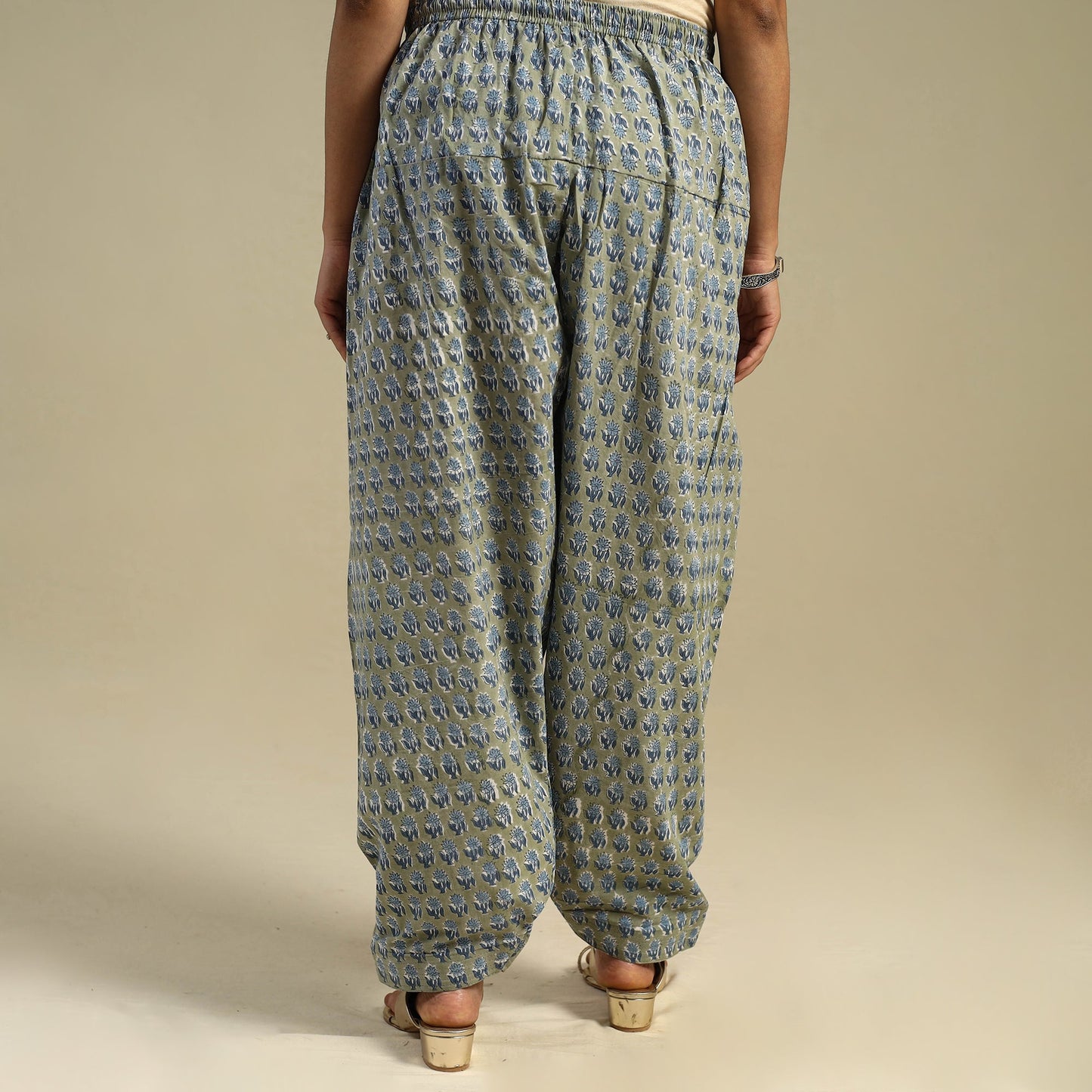 Green Block Print Cotton Sanganeri Salwar