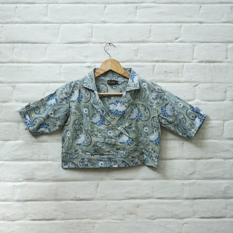 Buy Green Block Print Cotton Sanganeri Stitched Blouse