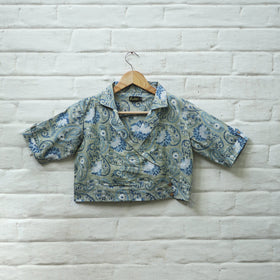 Buy Green Block Print Cotton Sanganeri Stitched Blouse