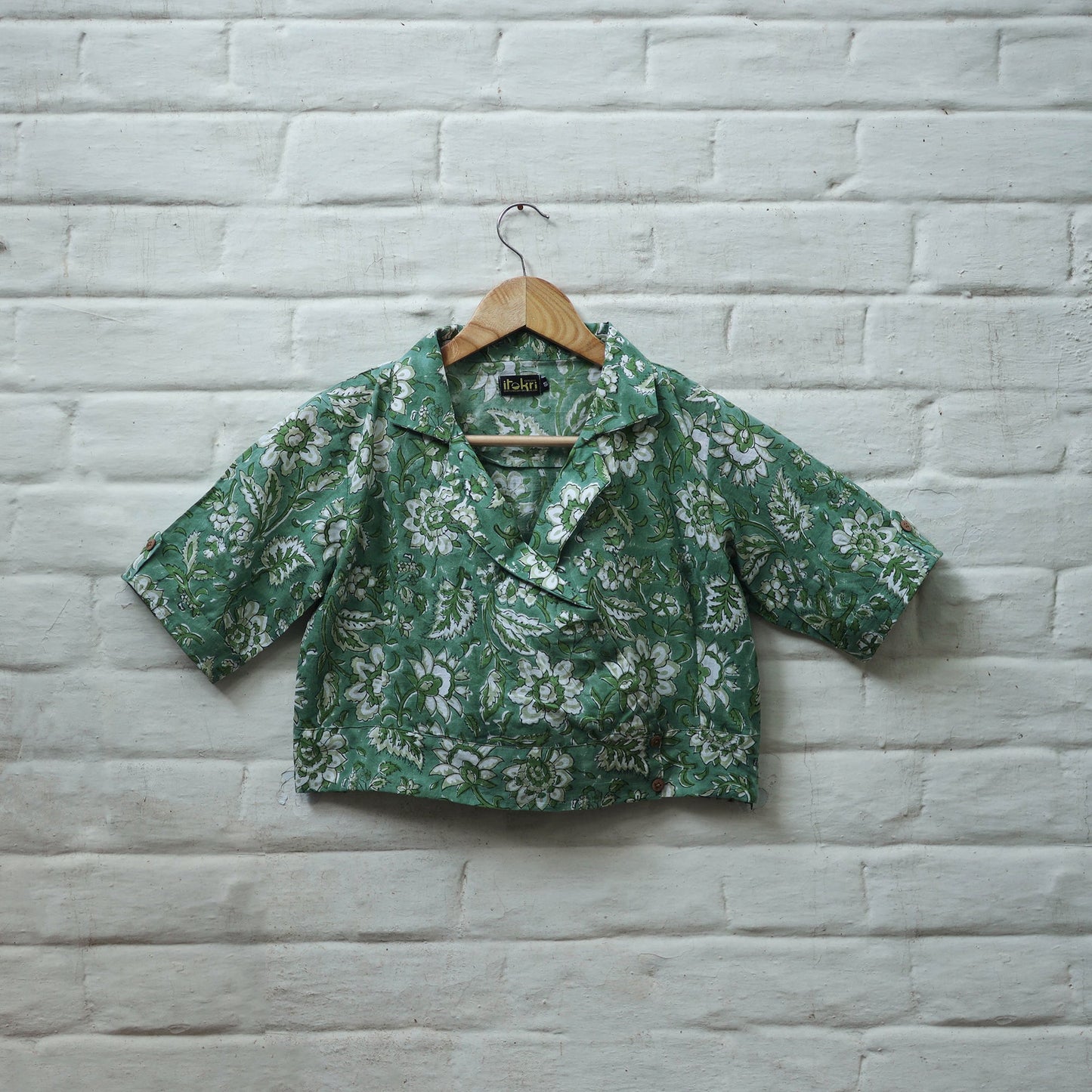 Buy Green Block Print Cotton Sanganeri Stitched Blouse