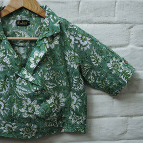 Buy Green Block Print Cotton Sanganeri Stitched Blouse