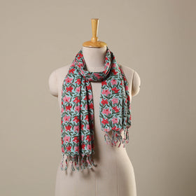 Block Print Cotton Sanganeri Stole with Tassels