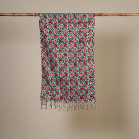 Block Print Cotton Sanganeri Stole with Tassels