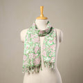 Buy Block Print Cotton Green Sanganeri Stole with Tassels