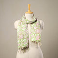 Buy Block Print Cotton Green Sanganeri Stole with Tassels
