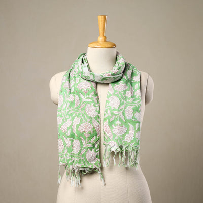 Green - cotton sanganeri stole with tassels 125