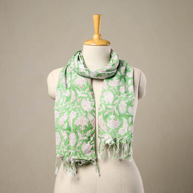 Green - cotton sanganeri stole with tassels 125