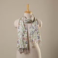 Green Block Print Cotton Sanganeri Stole with Tassels