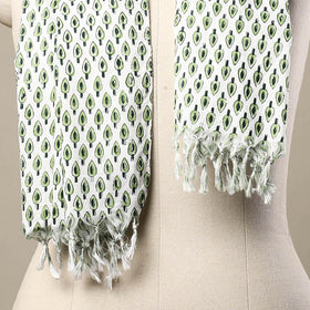 Buy Block Print Cotton Green Sanganeri Stole with Tassels