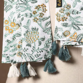 Green - cotton sanganeri stole with tassels 34 - handcrafted