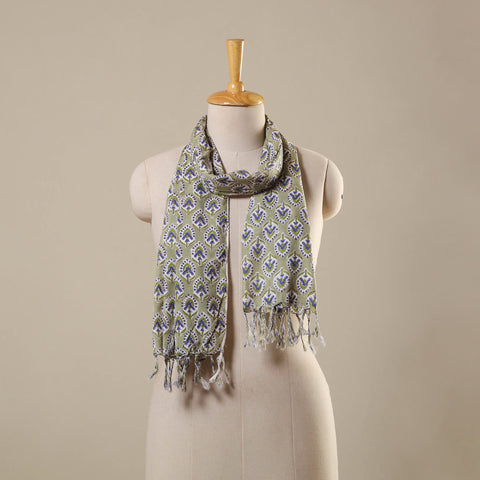 Block Print Cotton Sanganeri Stole with Tassels