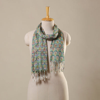 Block Print Cotton Sanganeri Stole with Tassels
