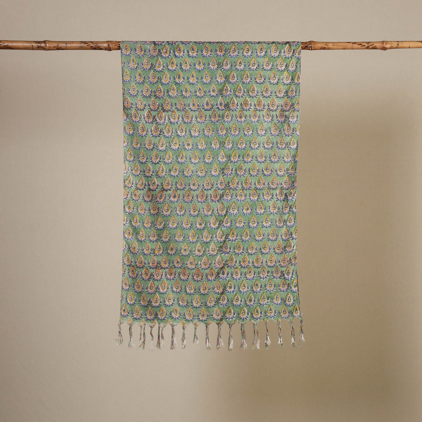 Block Print Cotton Sanganeri Stole with Tassels