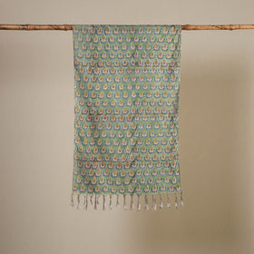 Block Print Cotton Sanganeri Stole with Tassels