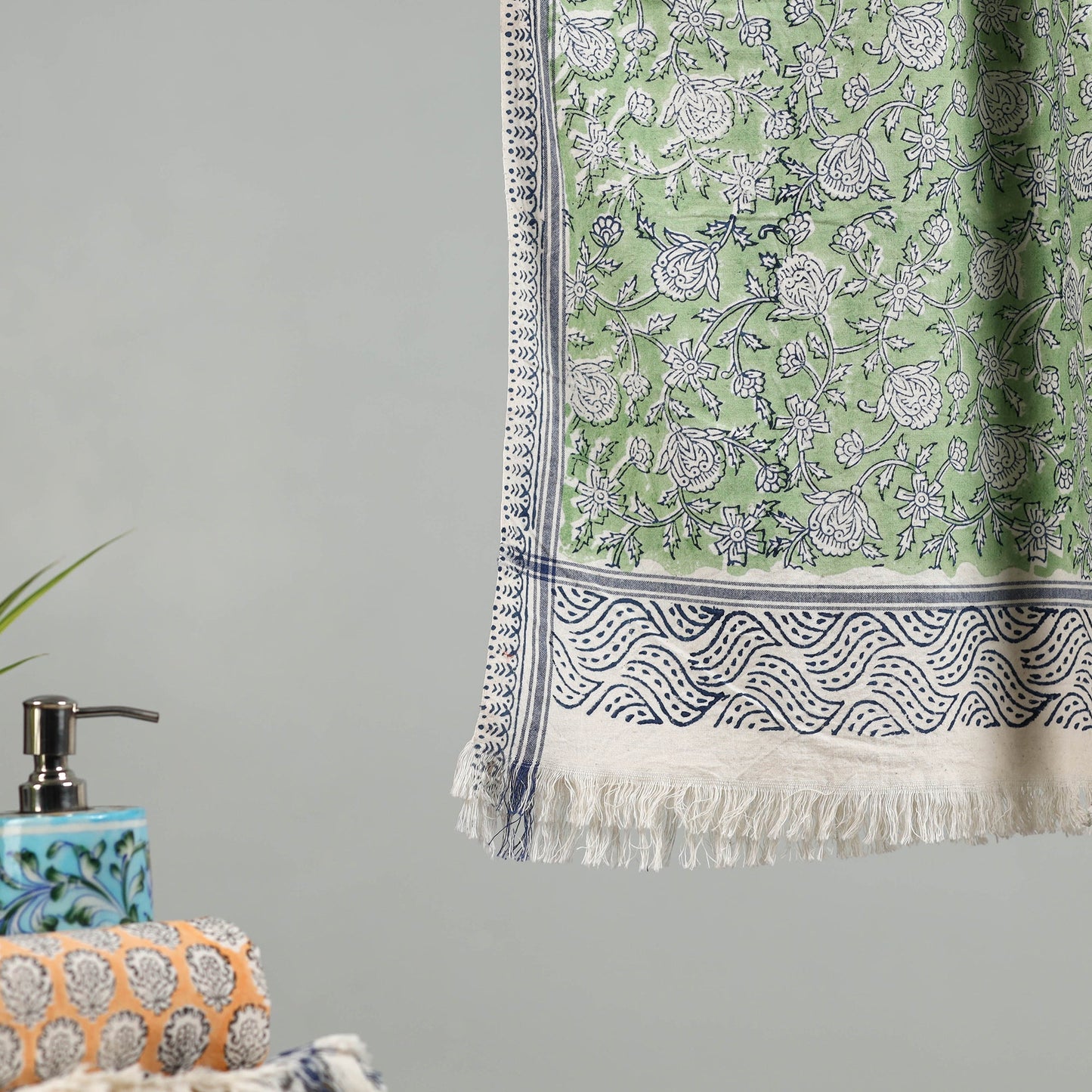 Green - cotton sanganeri towel 01 - handcrafted