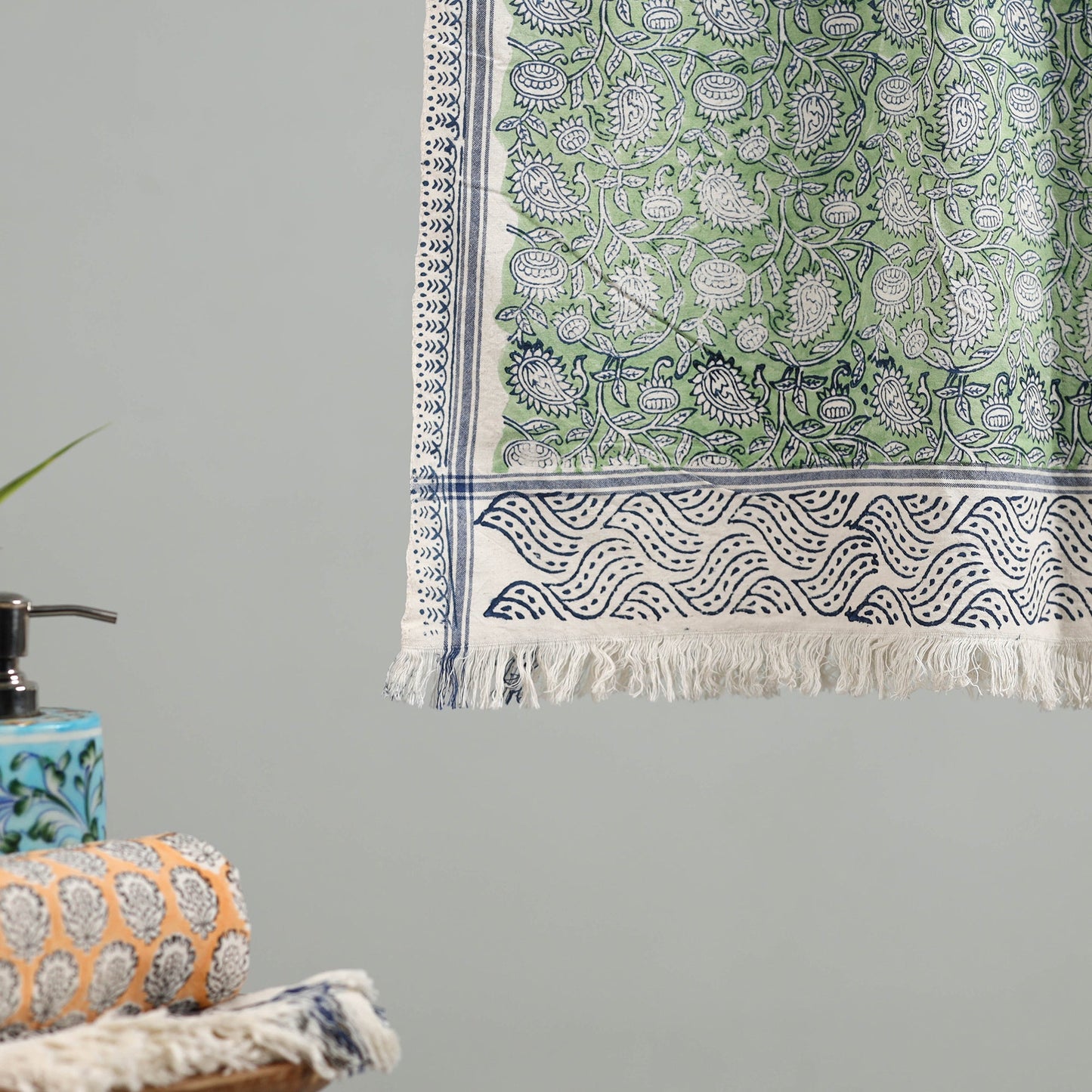 Green - cotton sanganeri towel 02 - handcrafted