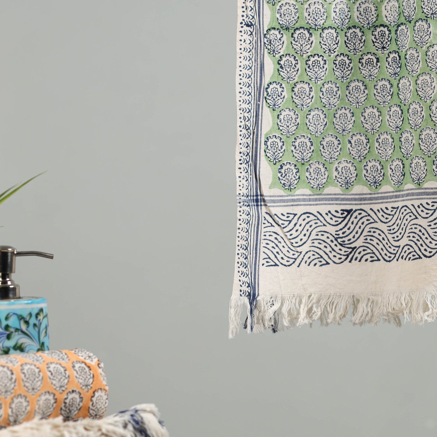 Green - cotton sanganeri towel 04 - handcrafted