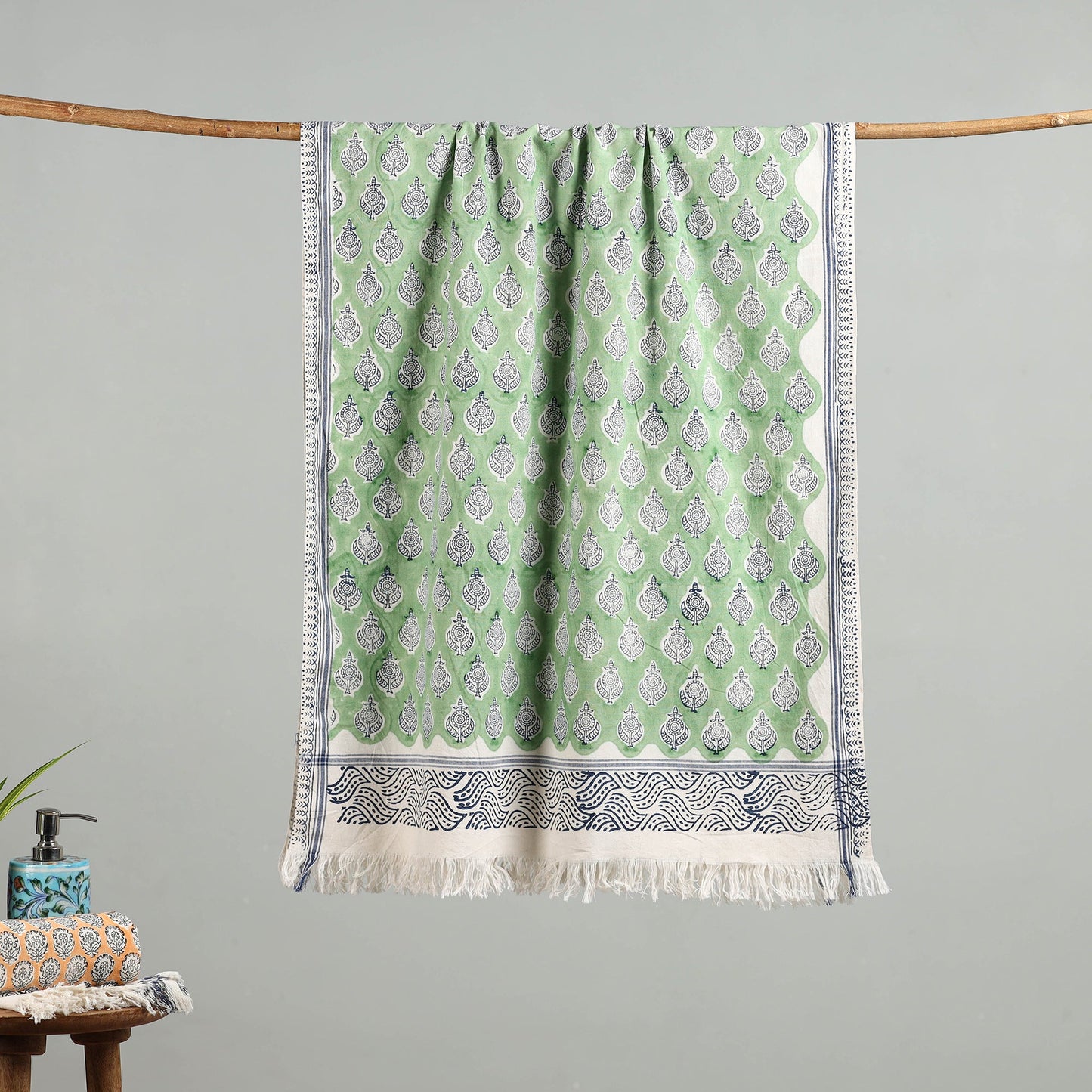 Green - cotton sanganeri towel 06 - handcrafted
