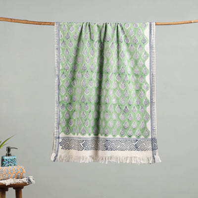 Green - cotton sanganeri towel 06 - handcrafted