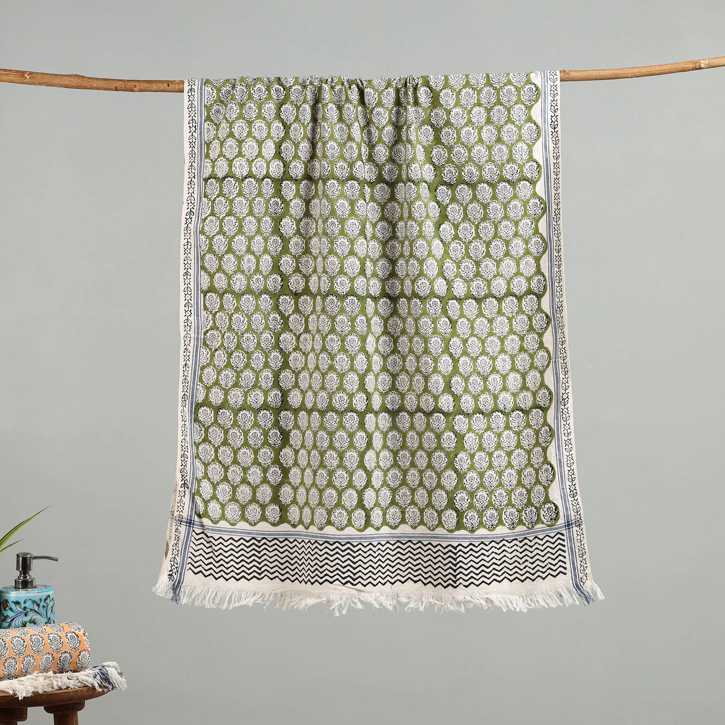 Green - cotton sanganeri towel 08 - handcrafted