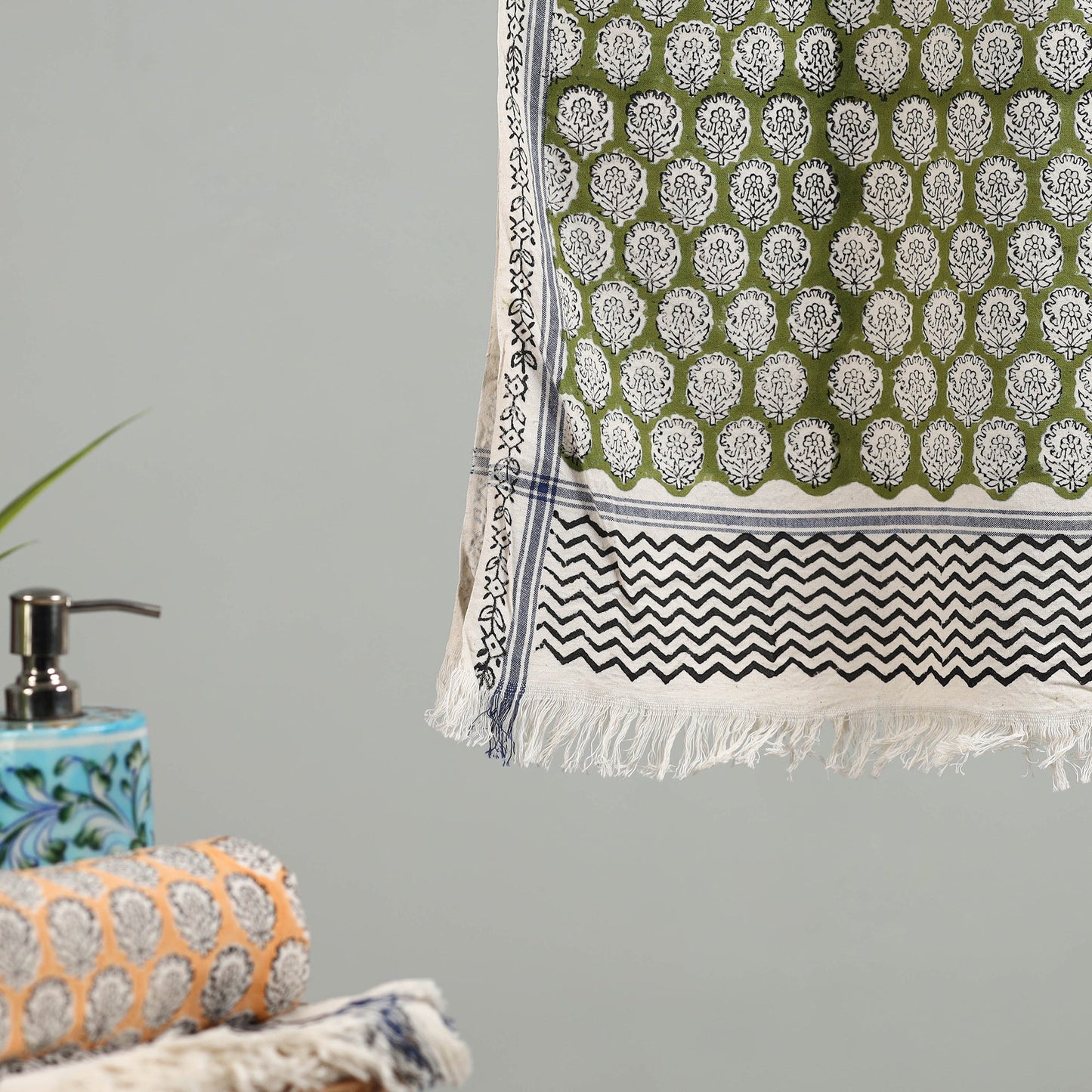 Green - cotton sanganeri towel 08 - handcrafted