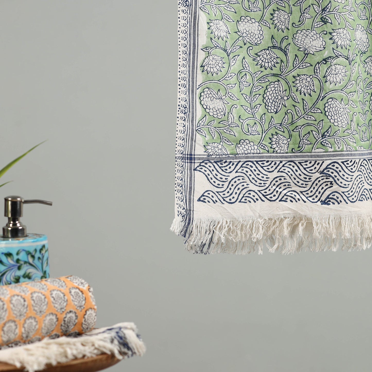 Green - cotton sanganeri towel 13 - handcrafted