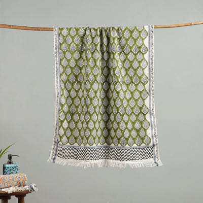 Green - cotton sanganeri towel 15 - handcrafted