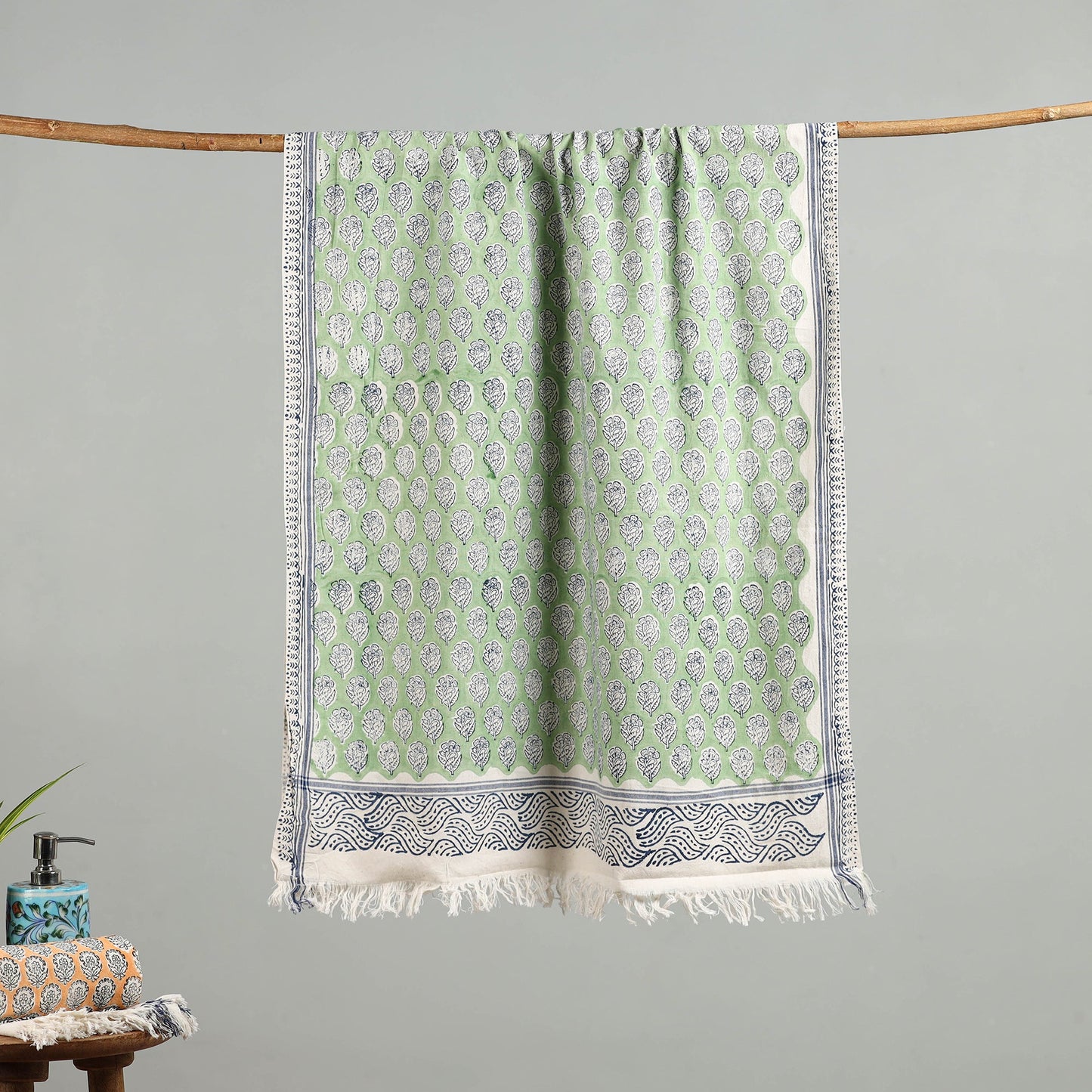 Green - cotton sanganeri towel 16 - handcrafted