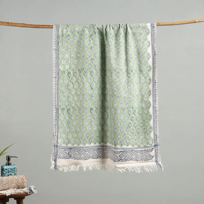Green - cotton sanganeri towel 16 - handcrafted