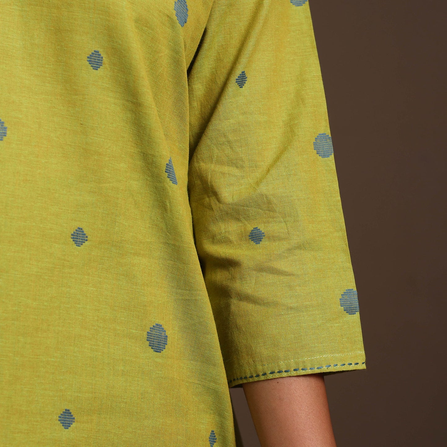 Green - cotton short jacquard kurta with hand embroidery 03