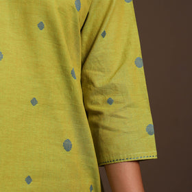 Green - cotton short jacquard kurta with hand embroidery 03
