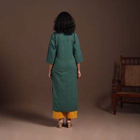 Green - cotton straight jacquard kurta 11 - handcrafted