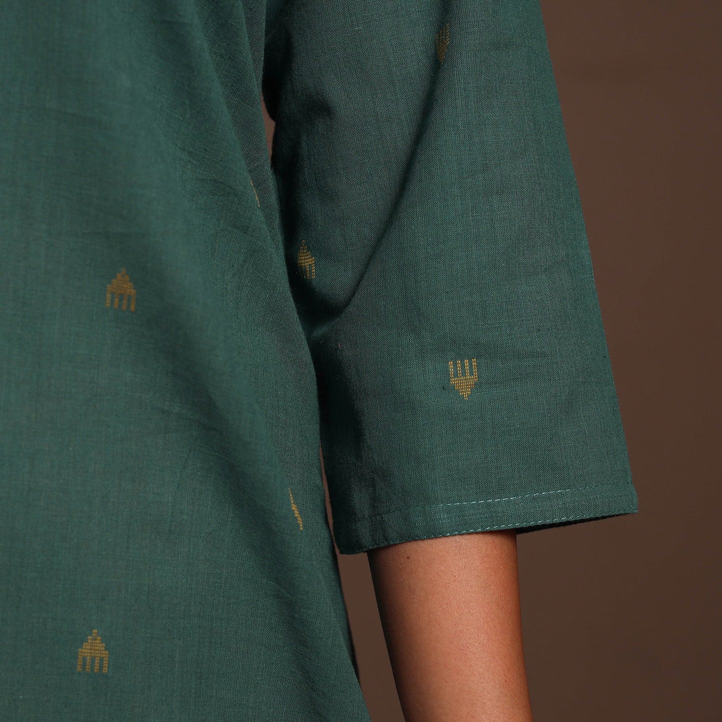 Green - cotton straight jacquard kurta 11 - handcrafted