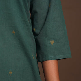 Green - cotton straight jacquard kurta 11 - handcrafted