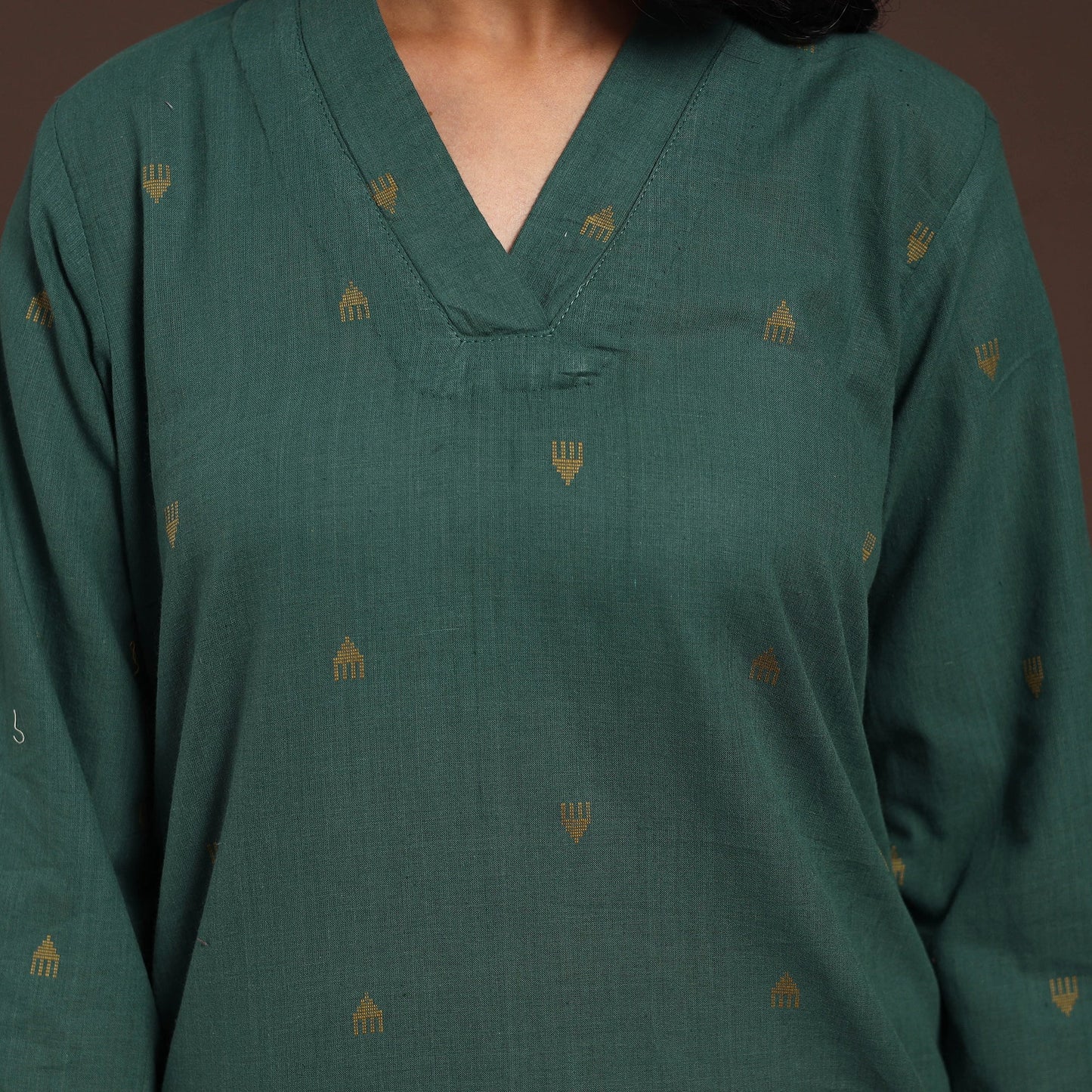 Green - cotton straight jacquard kurta 11 - handcrafted
