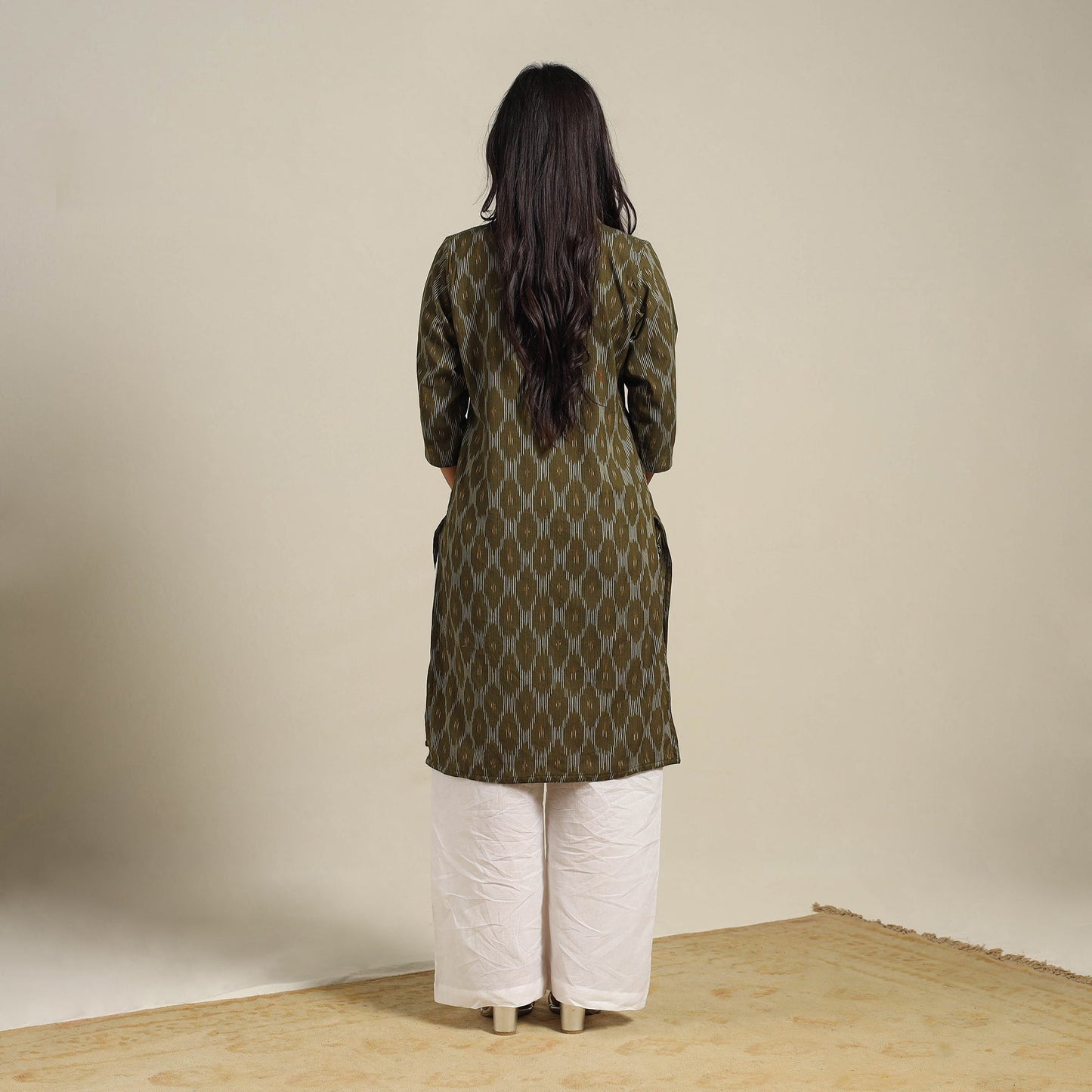 Green Cotton Straight Pochampally Ikat Kurta