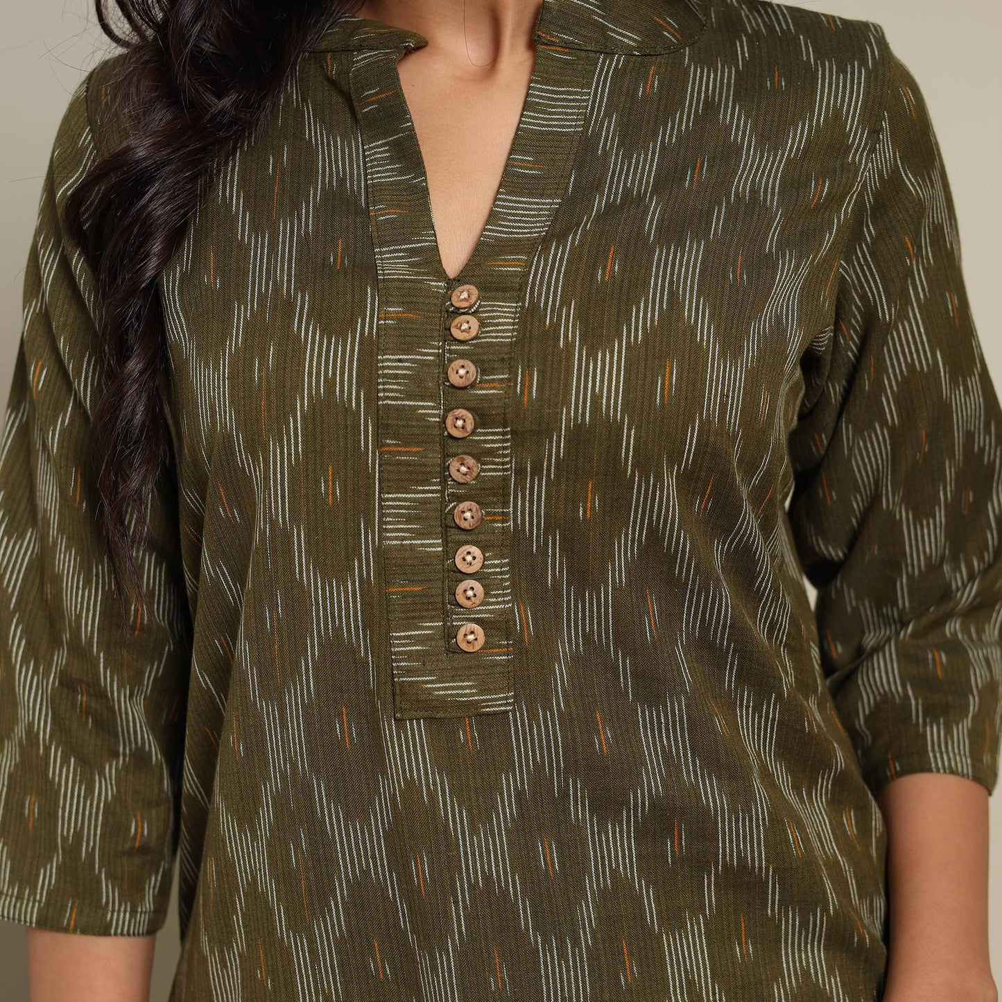 Green Cotton Straight Pochampally Ikat Kurta