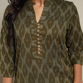 Green Cotton Straight Pochampally Ikat Kurta
