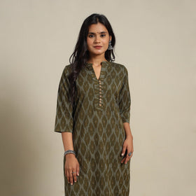 Green Cotton Straight Pochampally Ikat Kurta