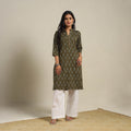 Green Cotton Straight Pochampally Ikat Kurta