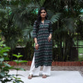 Green Cotton Straight Pochampally Ikat Kurta for women